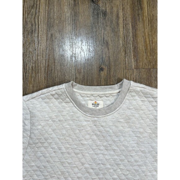 Marine Layer Sweatshirt Mens Large Beige Quilted Crewneck Pullover Casual Fall - Picture 2 of 9